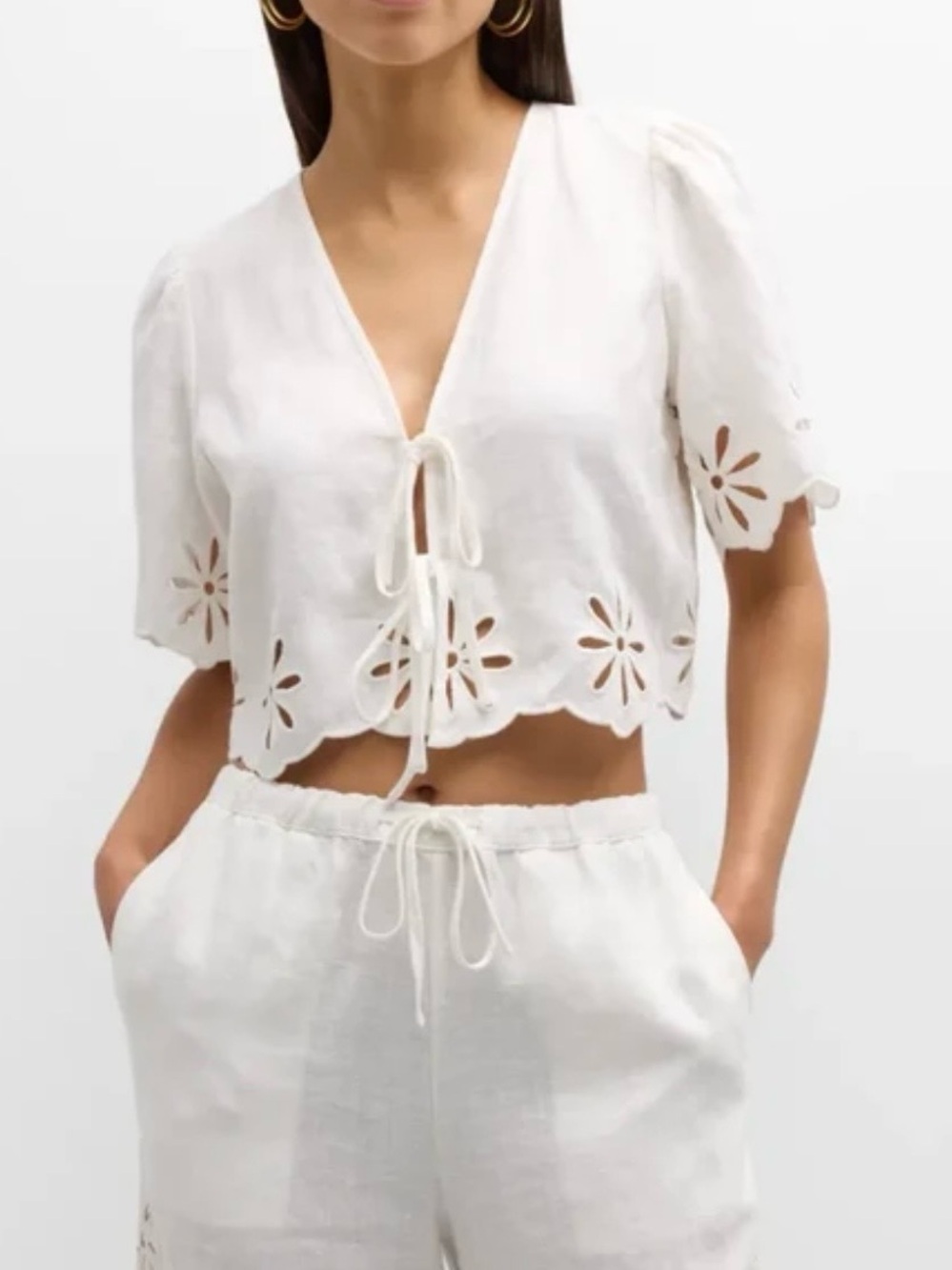 Rails White Eyelet Tie-Front Crop Top New